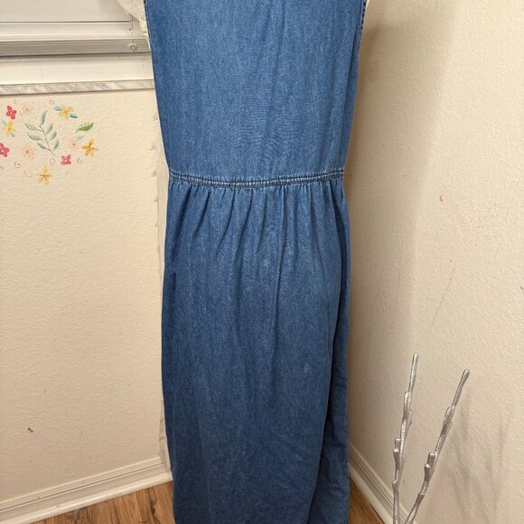 Vtg Erika & Co Embroidered Denim Maxi M Jumper Dress  Fall Country Modest 90 Y2k - Picture 2 of 11